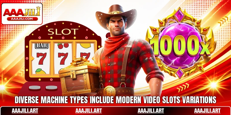 Diverse machine types include modern video slots variations