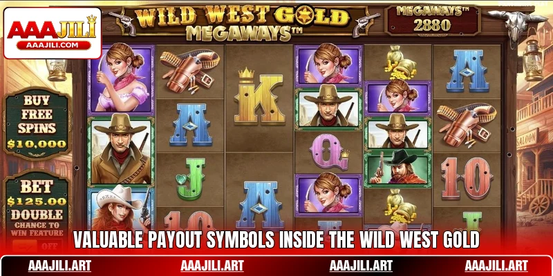 Valuable payout symbols inside the Wild West Gold